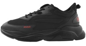 A black HUGO trainer with red branding