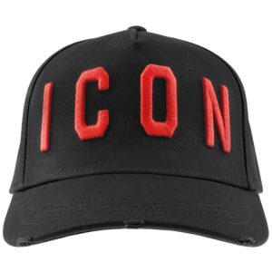 A black DSQUARED2 baseball cap with the ICON logo in red