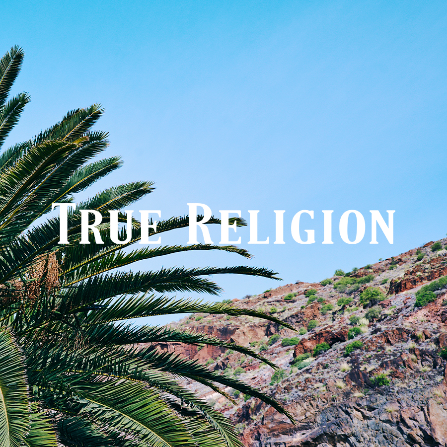 True Religion branding over a summer scene